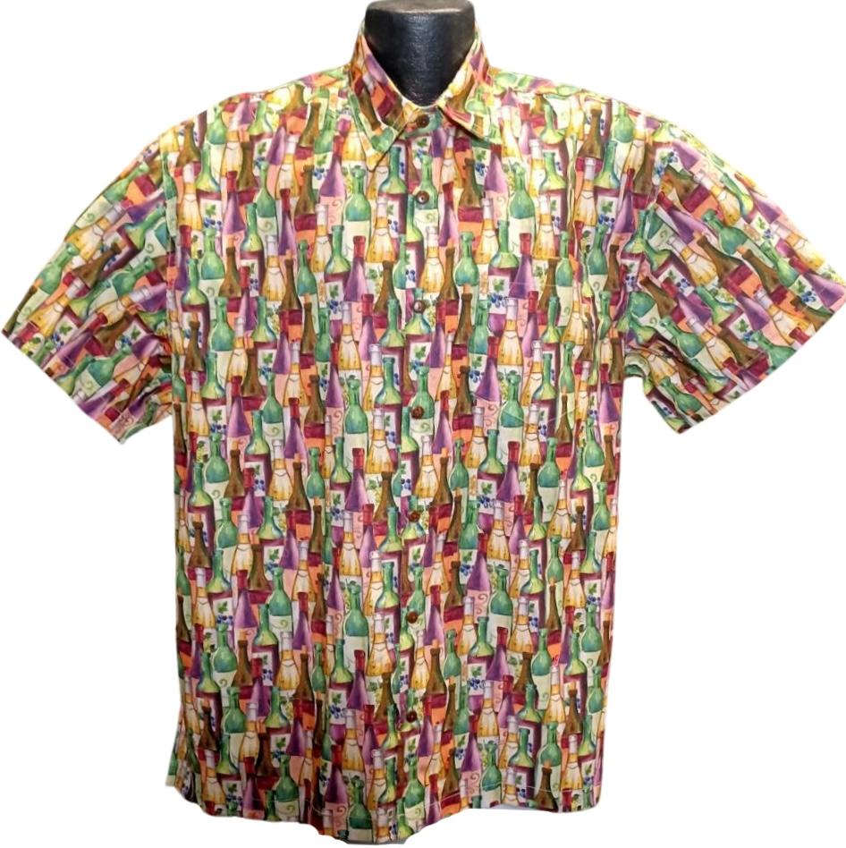 Wine Bottles Hawaiian shirt- Made in USA- 100% Cotton